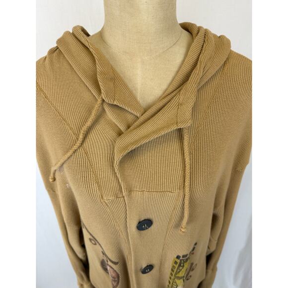 90's Vintage BLUE FISH Neutral Khaki Hooded Thermal Cotton Jacket OS #5-0174 USA - Picture 8 of 16